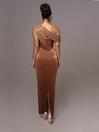 Damen Maxikleid mit asymmetrischem Schulterdesign und Drapierung-Maxi Dress-Alpenkind