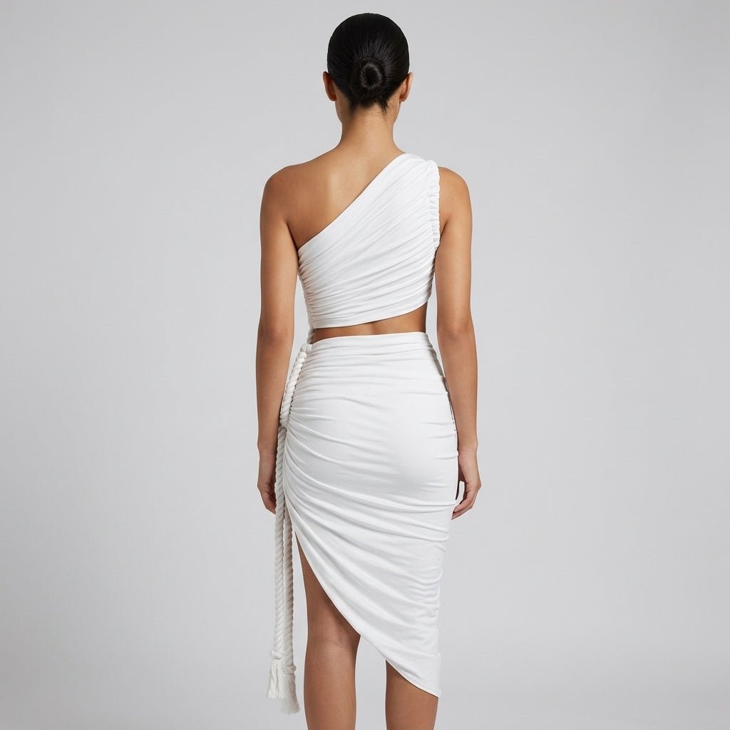 Damen-Maxikleid mit asymmetrischer Ein-Schulter-Form und Raffungen-Maxi Dress-Alpenkind
