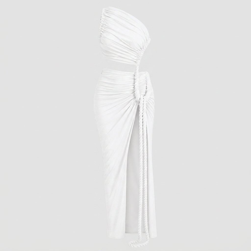 Damen-Maxikleid mit asymmetrischer Ein-Schulter-Form und Raffungen-Maxi Dress-Alpenkind