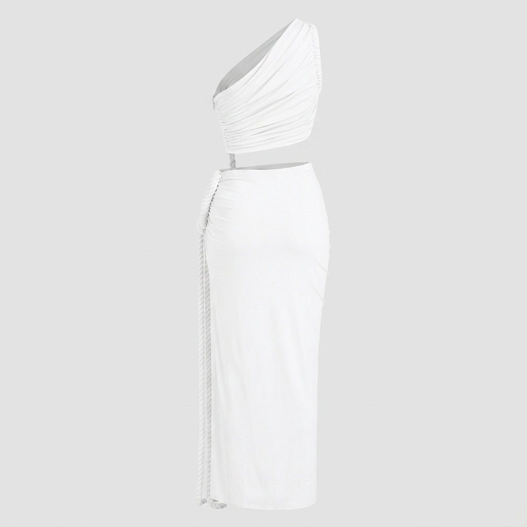 Damen-Maxikleid mit asymmetrischer Ein-Schulter-Form und Raffungen-Maxi Dress-Alpenkind