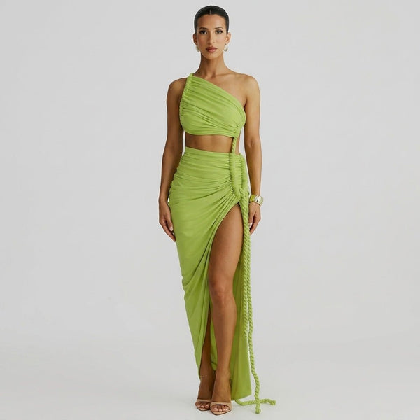 Damen-Maxikleid mit asymmetrischer Ein-Schulter-Form und Raffungen-Maxi Dress-Alpenkind