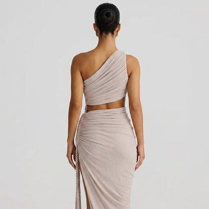 Damen-Maxikleid mit asymmetrischer Ein-Schulter-Form und Raffungen-Maxi Dress-Alpenkind