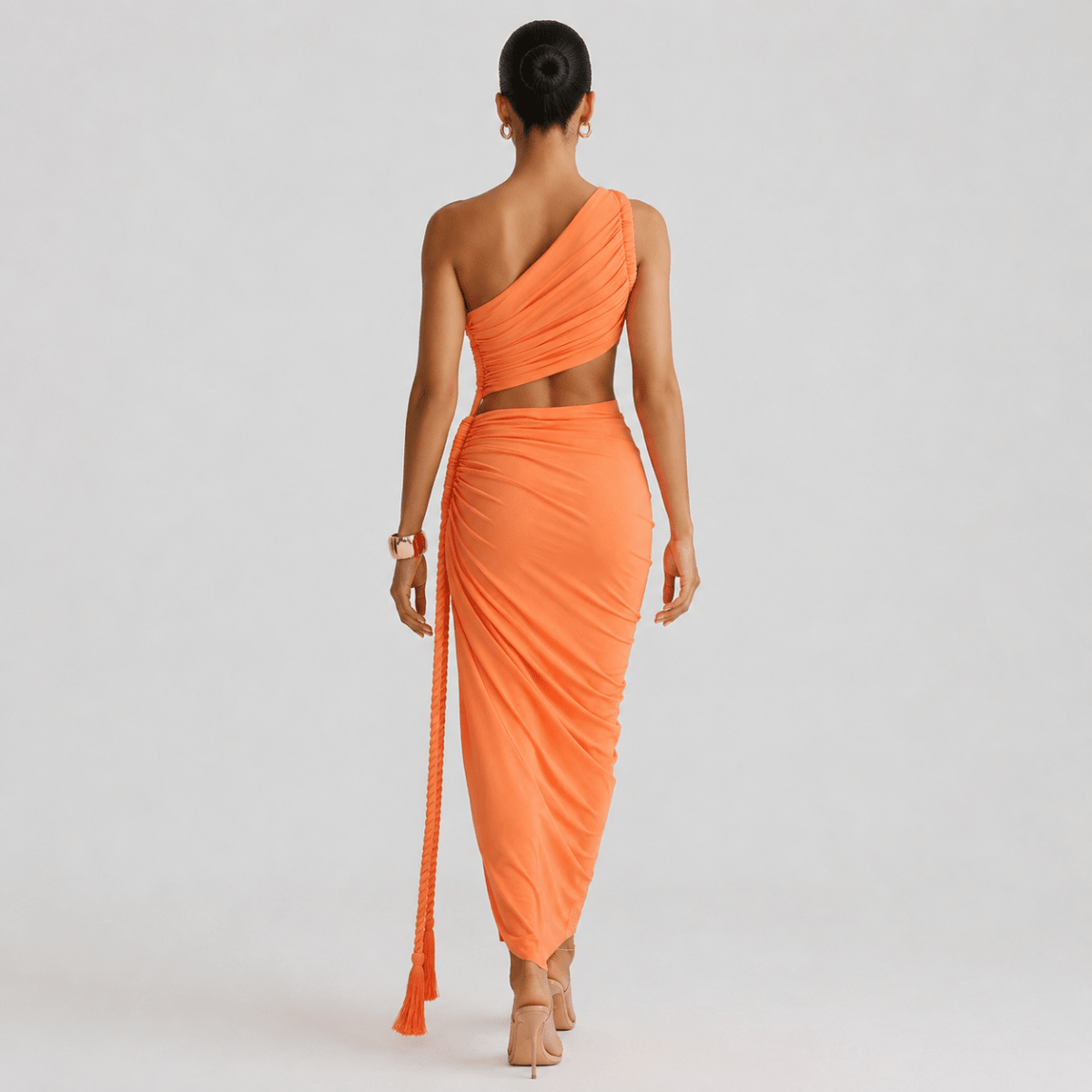 Damen-Maxikleid mit asymmetrischer Ein-Schulter-Form und Raffungen-Maxi Dress-Alpenkind