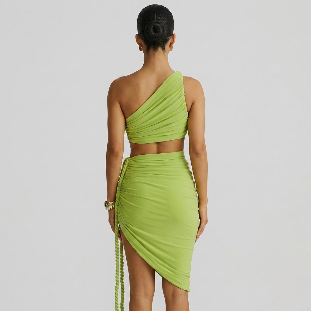 Damen-Maxikleid mit asymmetrischer Ein-Schulter-Form und Raffungen-Maxi Dress-Alpenkind