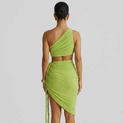 Damen-Maxikleid mit asymmetrischer Ein-Schulter-Form und Raffungen-Maxi Dress-Alpenkind