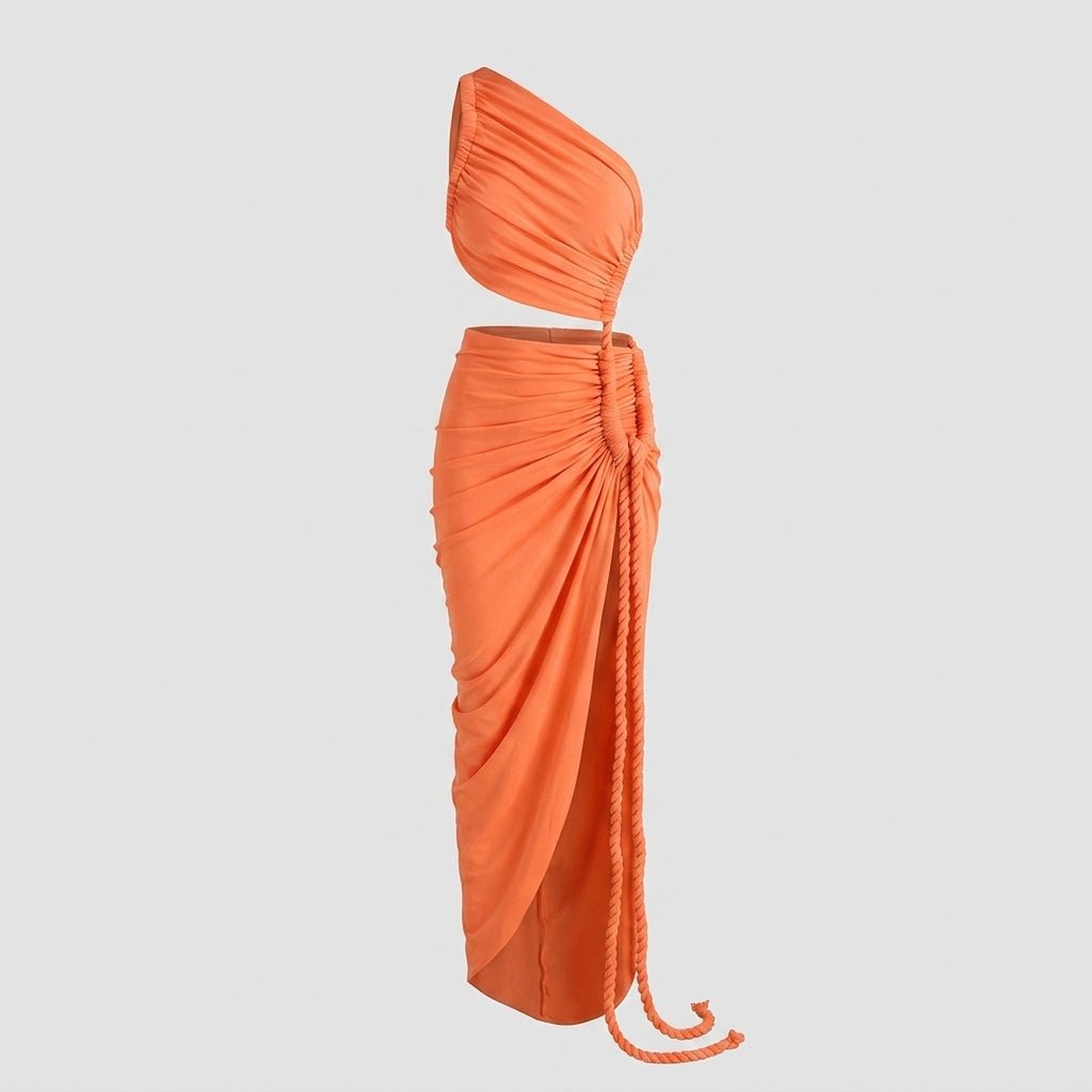 Damen-Maxikleid mit asymmetrischer Ein-Schulter-Form und Raffungen-Maxi Dress-Alpenkind