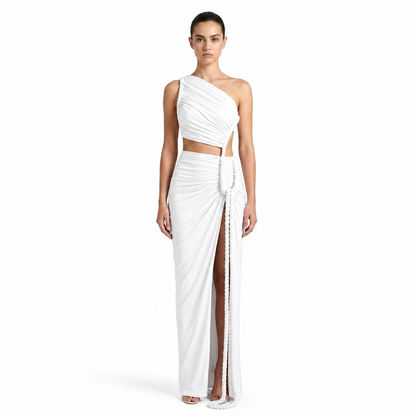 Damen-Maxikleid mit asymmetrischer Ein-Schulter-Form und Raffungen-Maxi Dress-Alpenkind