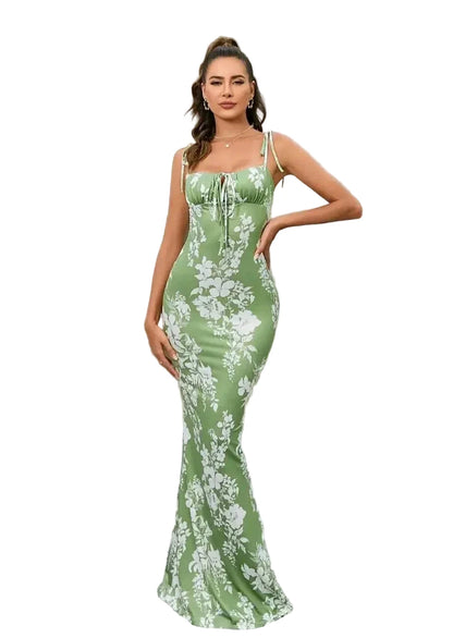 Damen Maxikleid mit Blumenmuster und Bindeträgern-Maxi Dress-Alpenkind