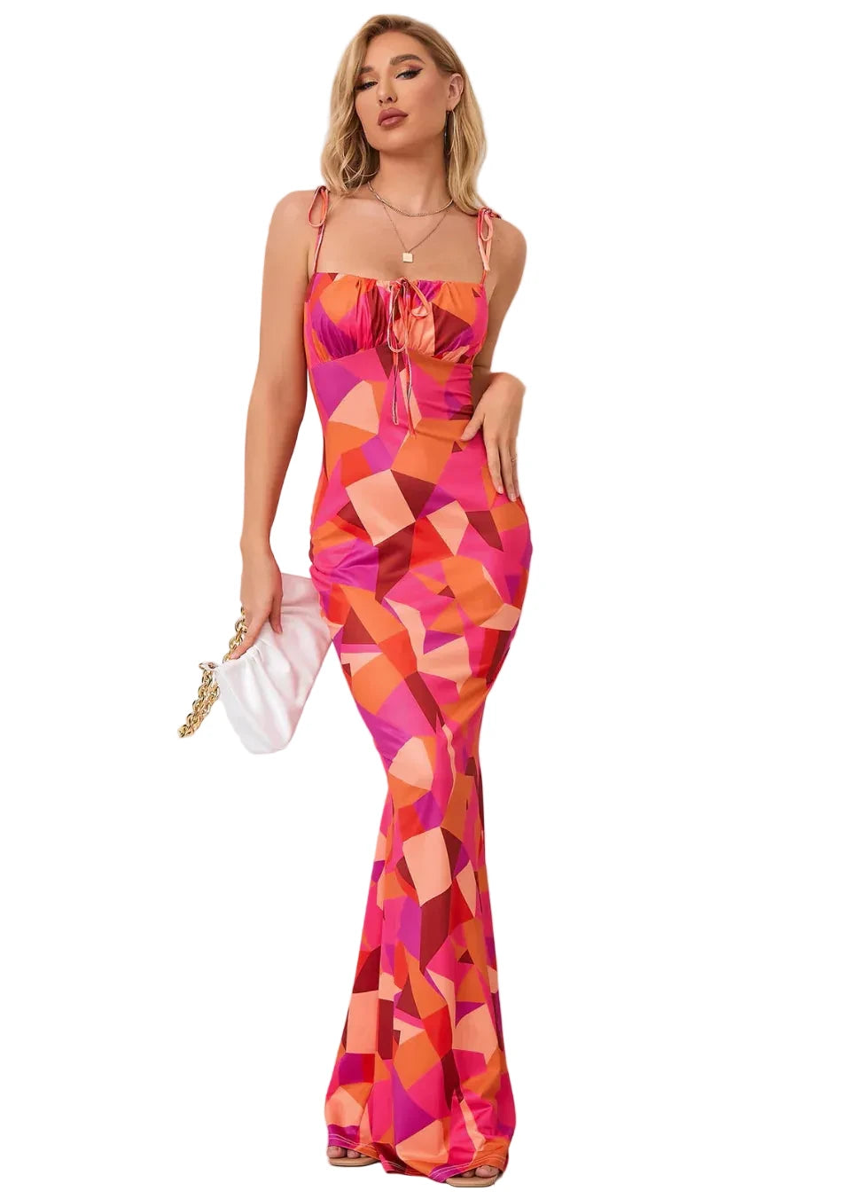 Damen Maxikleid mit Blumenmuster und Bindeträgern-Maxi Dress-Alpenkind