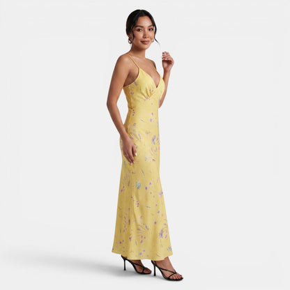 Damen-Maxikleid mit Blumenmuster und V-Ausschnitt-Maxi Dress-Alpenkind