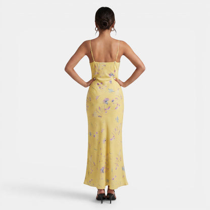 Damen-Maxikleid mit Blumenmuster und V-Ausschnitt-Maxi Dress-Alpenkind