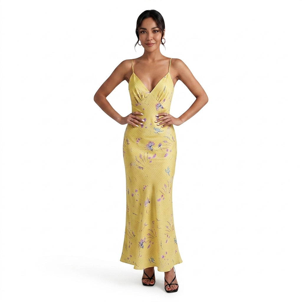 Damen-Maxikleid mit Blumenmuster und V-Ausschnitt-Maxi Dress-Alpenkind