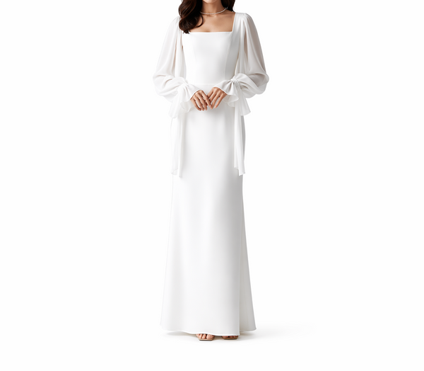 Damen Maxikleid mit eckigem Ausschnitt und langen Ärmeln-Maxi Dress-Alpenkind