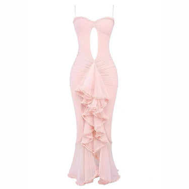 Damen Maxikleid mit Frontausschnitt und Rüschenpanel-Maxi Dress-Alpenkind