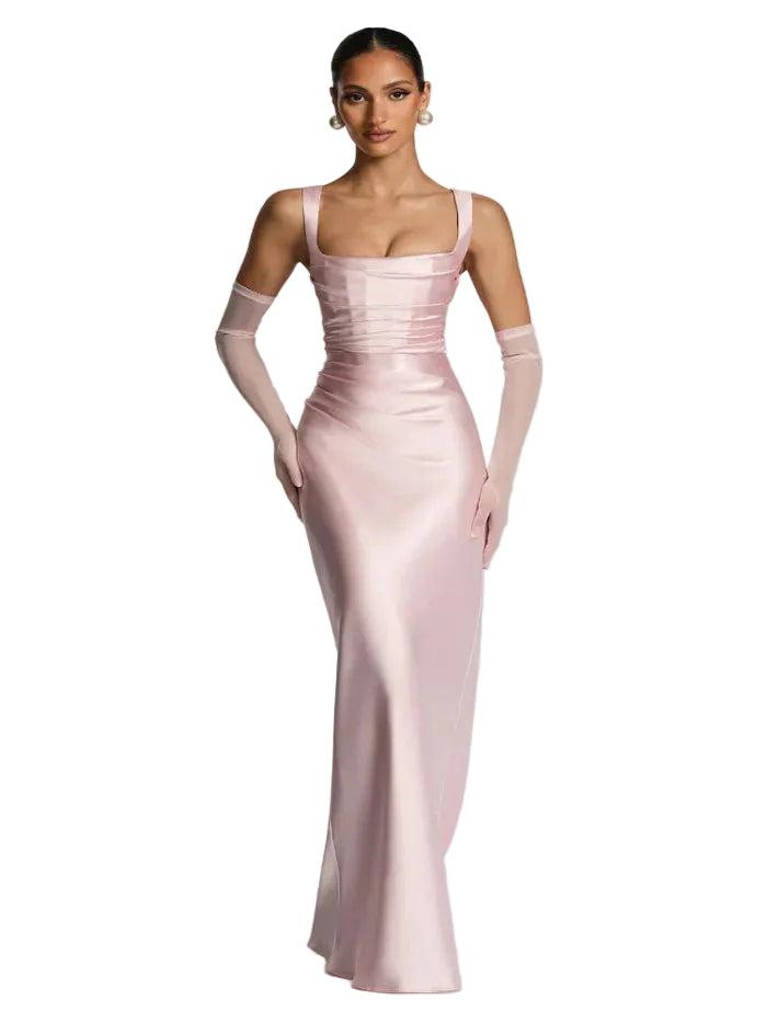 Damen Maxikleid mit geradem Ausschnitt und Drapierung-Maxi Dress-Alpenkind