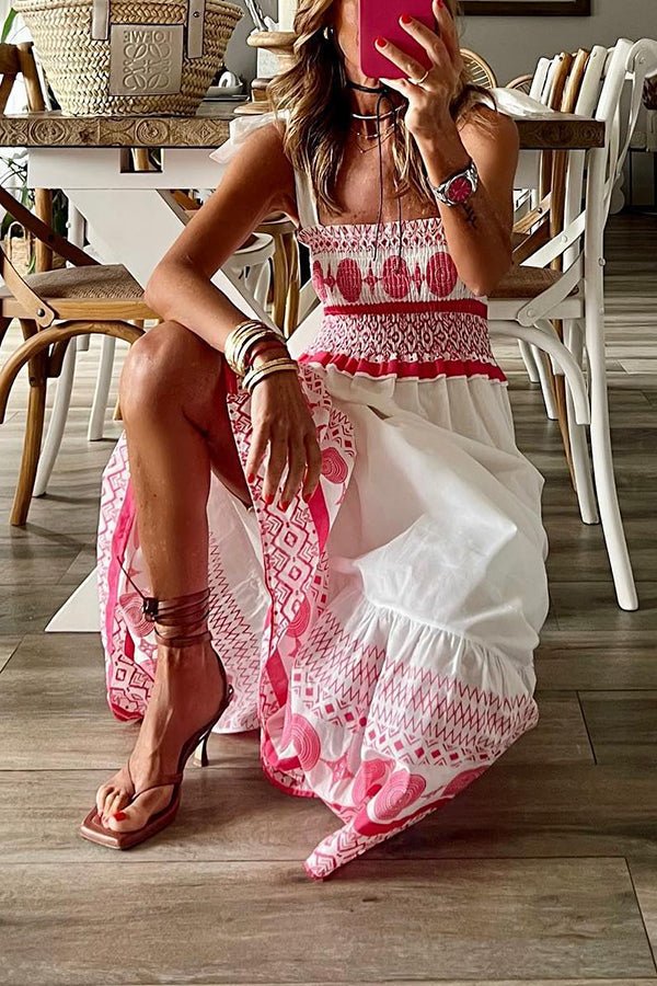 Damen-Maxikleid mit gesmoktem Oberteil-Maxi Dress-Alpenkind