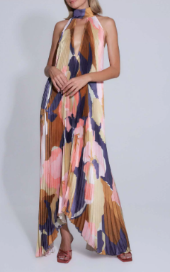 Damen Maxikleid mit Halterkragen und Plissierter Struktur-Maxi Dress-Alpenkind