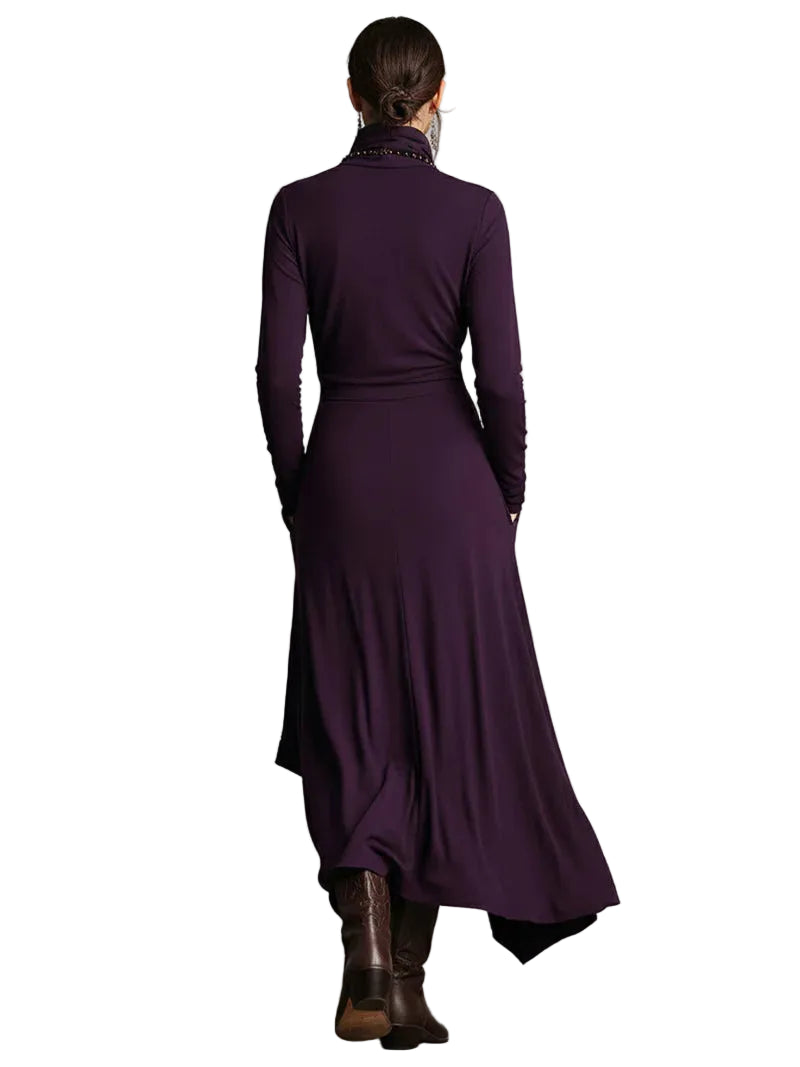 Damen Maxikleid mit hohem Kragen, asymmetrischem Saum und langen Ärmeln-Maxi Dress-Alpenkind