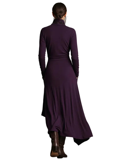 Damen Maxikleid mit hohem Kragen, asymmetrischem Saum und langen Ärmeln-Maxi Dress-Alpenkind