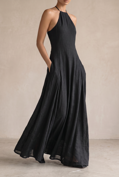 Damen-Maxikleid mit Neckholder-Ausschnitt und Seitentaschen-Maxi Dress-Alpenkind