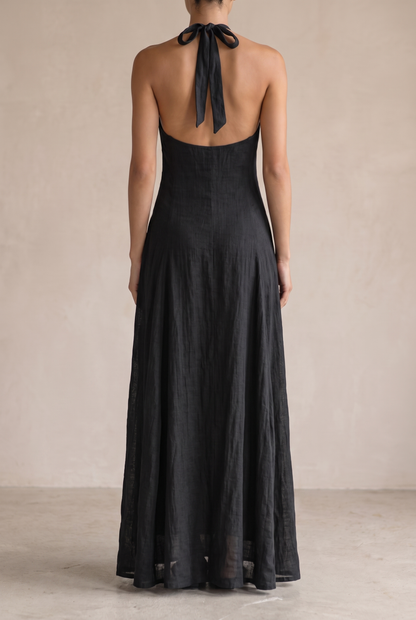 Damen-Maxikleid mit Neckholder-Ausschnitt und Seitentaschen-Maxi Dress-Alpenkind