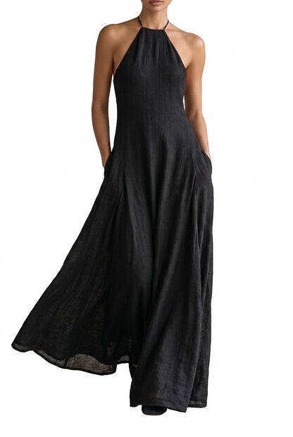 Damen-Maxikleid mit Neckholder-Ausschnitt und Seitentaschen-Maxi Dress-Alpenkind