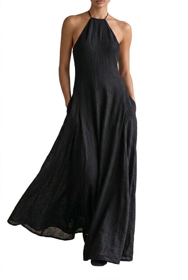 Damen-Maxikleid mit Neckholder-Ausschnitt und Seitentaschen-Maxi Dress-Alpenkind