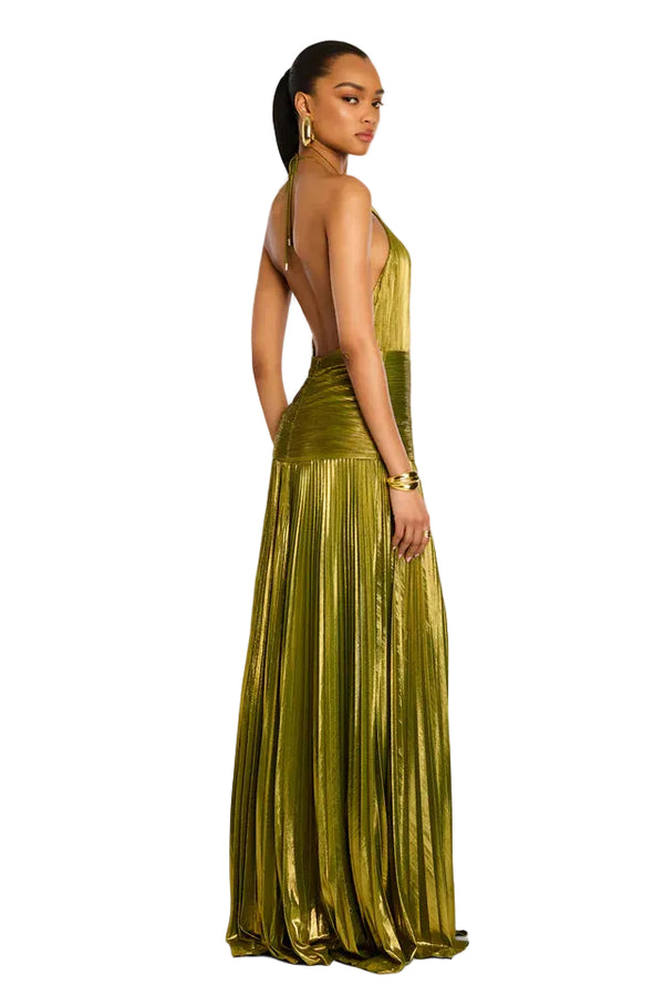 Damen Maxikleid mit Neckholder, Faltenrock und Schlitz-Maxi Dress-Alpenkind