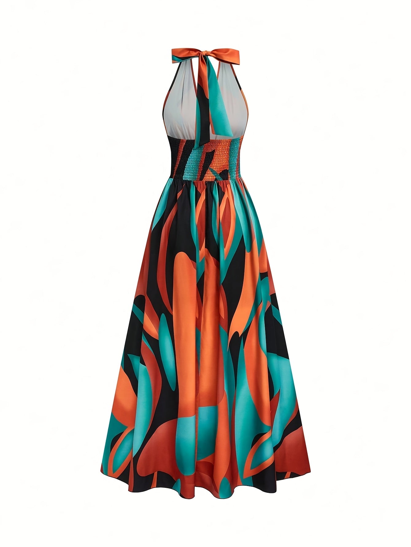 Damen Maxikleid mit Neckholder und abstraktem Print-Maxi Dress-Alpenkind
