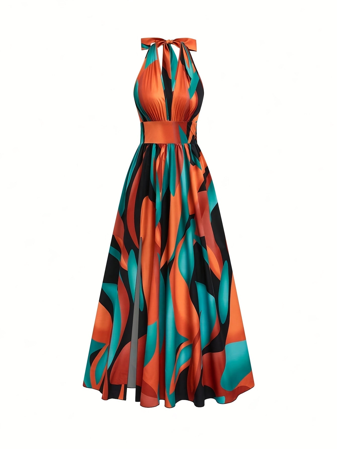 Damen Maxikleid mit Neckholder und abstraktem Print-Maxi Dress-Alpenkind