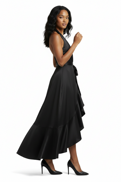Damen Maxikleid mit Neckholder und Wickeloptik-Maxi Dress-Alpenkind