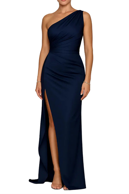 Damen Maxikleid mit One-Shoulder-Ausschnitt und hohem Seitenschlitz-Maxi Dress-Alpenkind