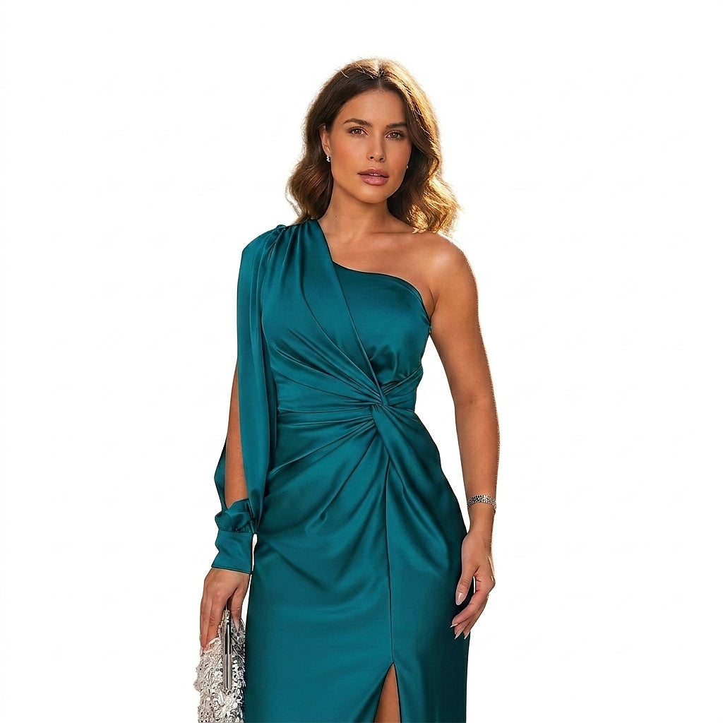 Damen Maxikleid mit One-Shoulder-Ausschnitt und Knotendetail-Maxi Dress-Alpenkind