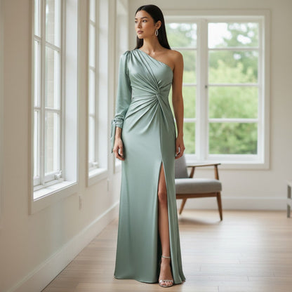Damen Maxikleid mit One-Shoulder-Ausschnitt und Knotendetail-Maxi Dress-Alpenkind