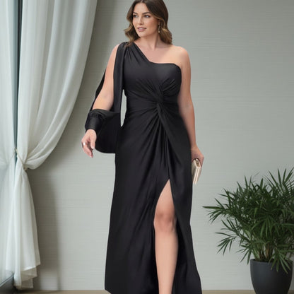 Damen Maxikleid mit One-Shoulder-Ausschnitt und Knotendetail-Maxi Dress-Alpenkind
