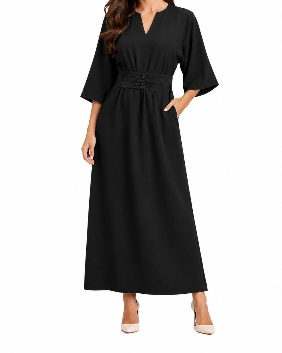 Damen Maxikleid mit Plissierter Taille-Maxi Dress-Alpenkind