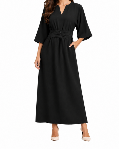 Damen Maxikleid mit Plissierter Taille-Maxi Dress-Alpenkind