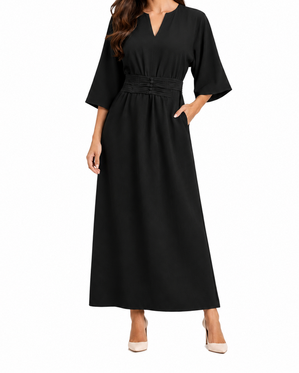 Damen Maxikleid mit Plissierter Taille-Maxi Dress-Alpenkind