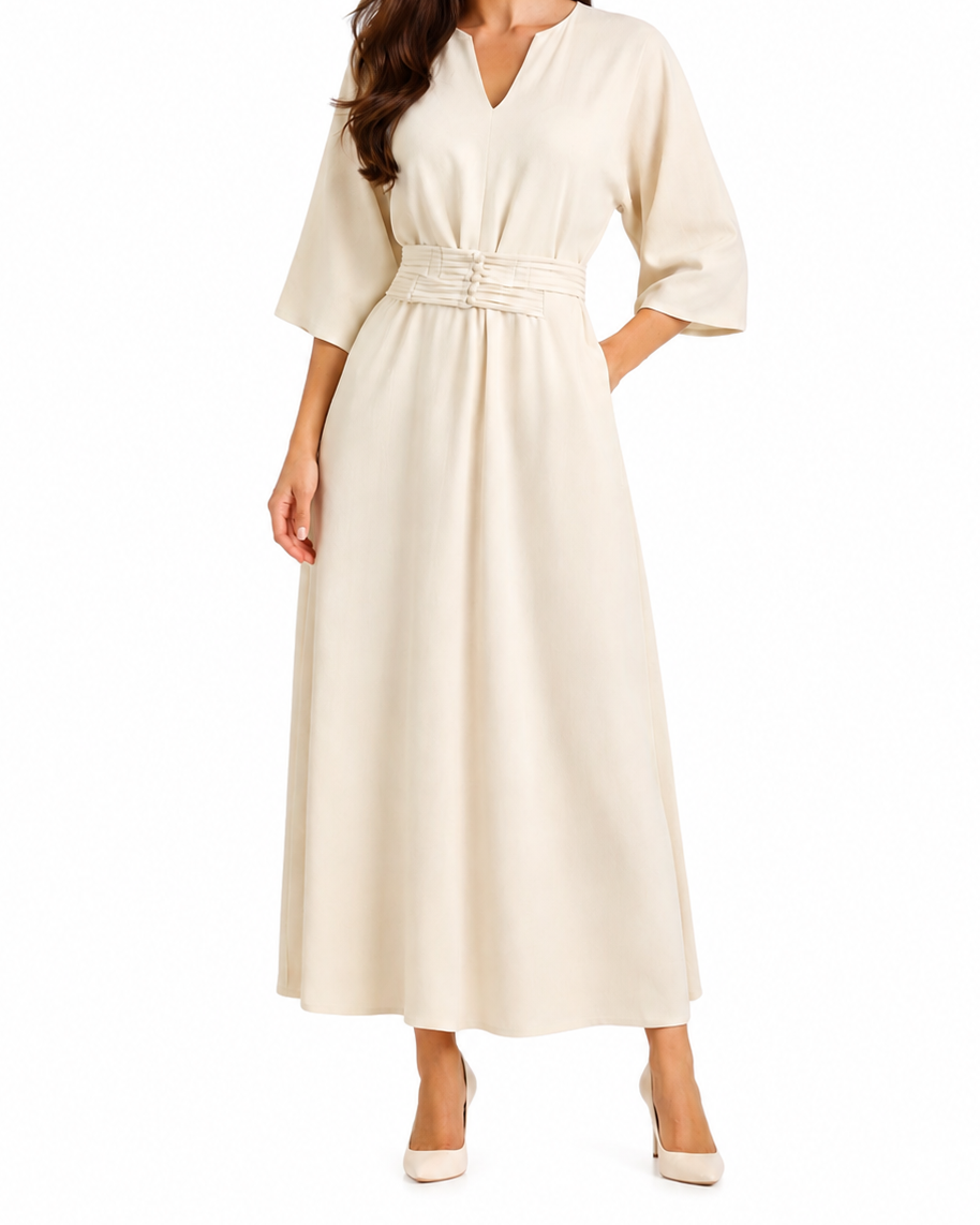 Damen Maxikleid mit Plissierter Taille-Maxi Dress-Alpenkind