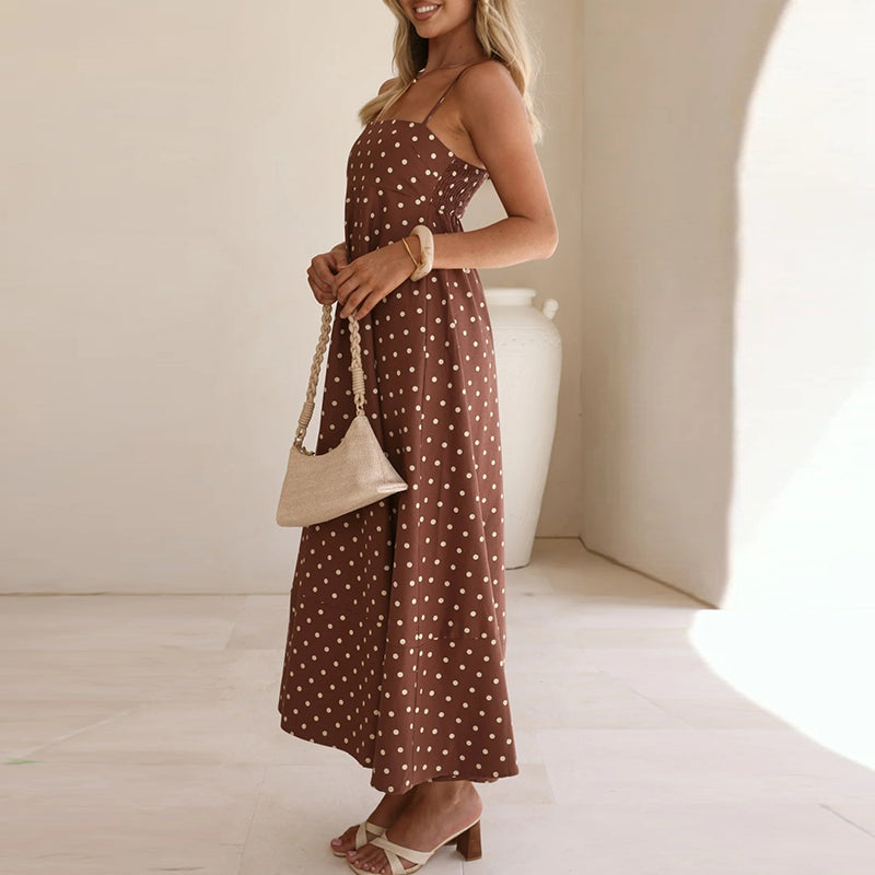 Damen Maxikleid mit Polka Dots und Spaghettiträgern-Maxi Dress-Alpenkind
