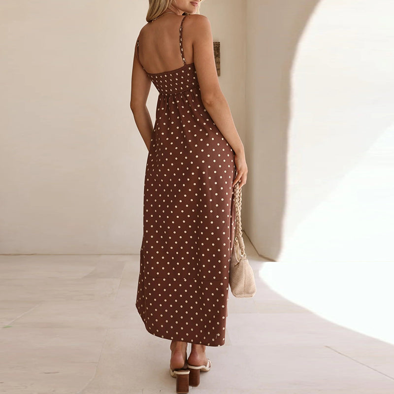 Damen Maxikleid mit Polka Dots und Spaghettiträgern-Maxi Dress-Alpenkind
