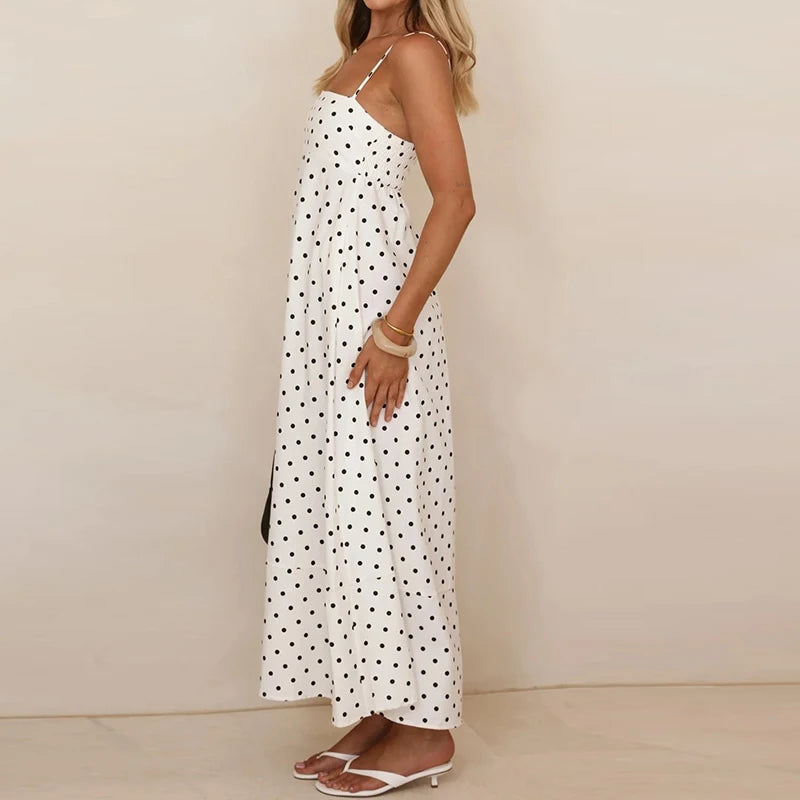 Damen Maxikleid mit Polka Dots und Spaghettiträgern-Maxi Dress-Alpenkind