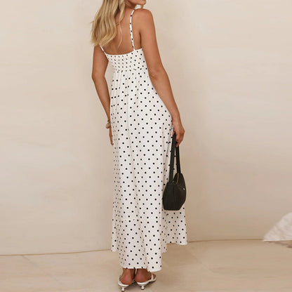 Damen Maxikleid mit Polka Dots und Spaghettiträgern-Maxi Dress-Alpenkind