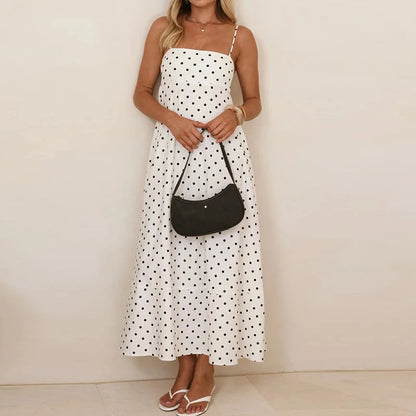 Damen Maxikleid mit Polka Dots und Spaghettiträgern-Maxi Dress-Alpenkind