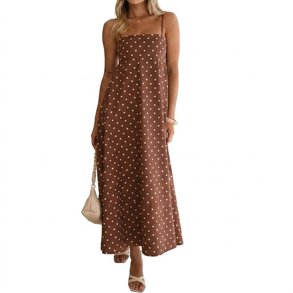Damen Maxikleid mit Polka Dots und Spaghettiträgern-Maxi Dress-Alpenkind