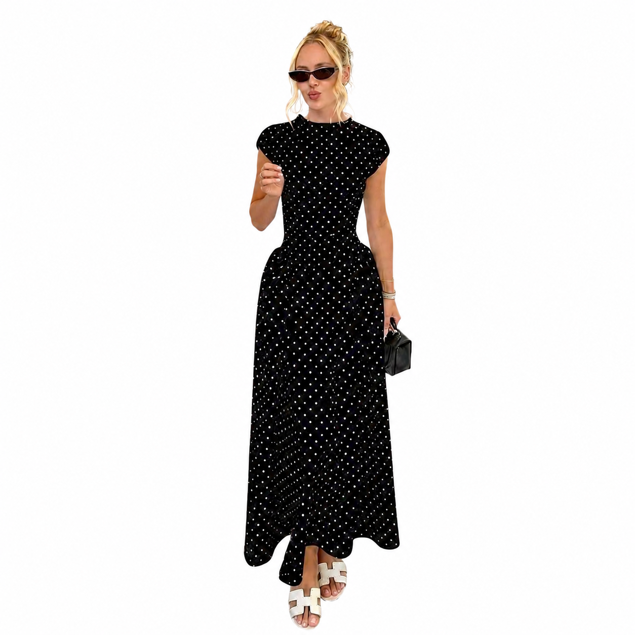 Damen-Maxikleid mit Punktemuster und Flügelärmeln-Maxi Dress-Alpenkind