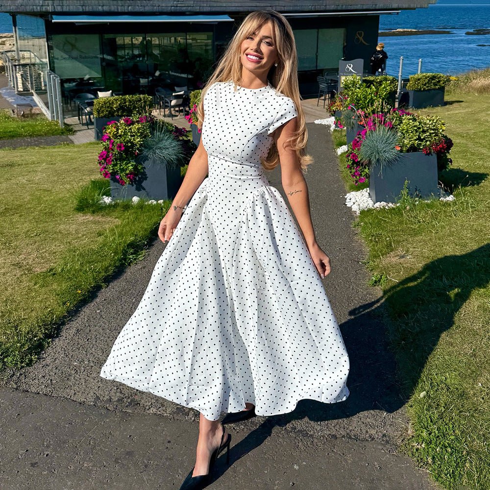 Damen-Maxikleid mit Punktemuster und Flügelärmeln-Maxi Dress-Alpenkind