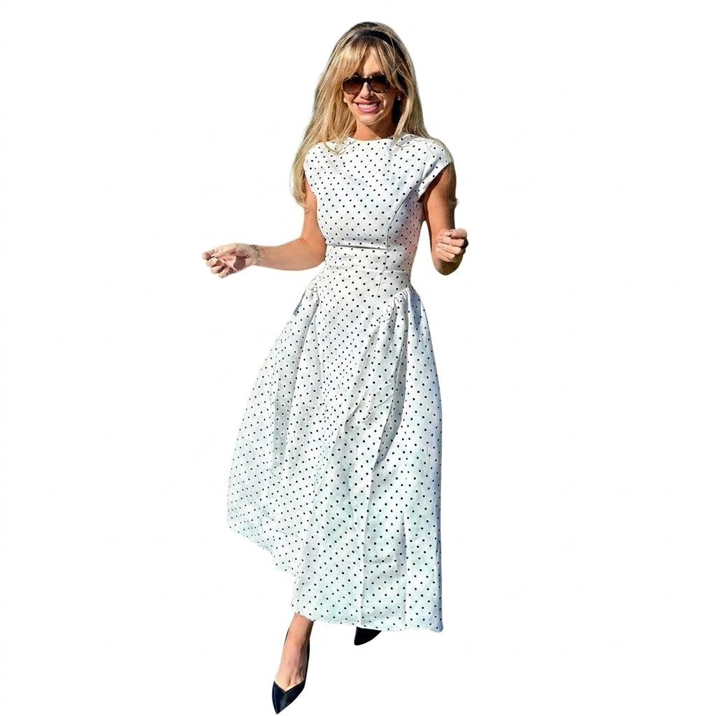 Damen-Maxikleid mit Punktemuster und Flügelärmeln-Maxi Dress-Alpenkind