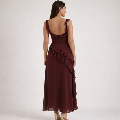 Damen Maxikleid mit Riemen und Rüschenbesatz-Maxi Dress-Alpenkind