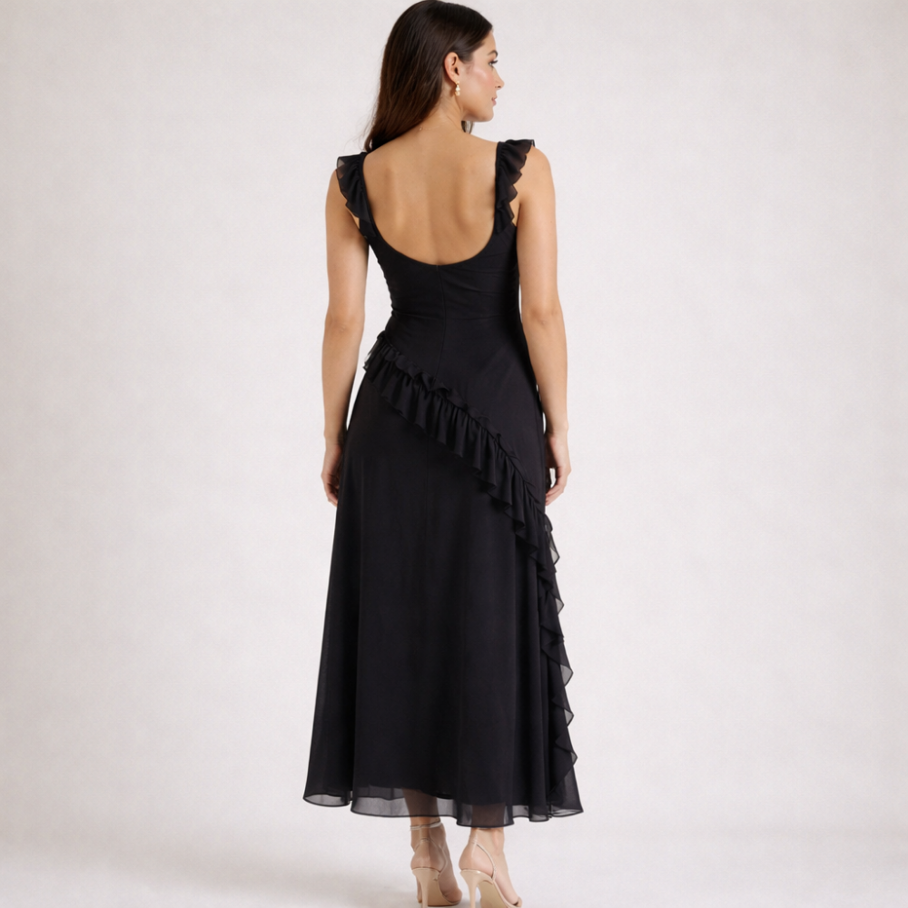 Damen Maxikleid mit Riemen und Rüschenbesatz-Maxi Dress-Alpenkind